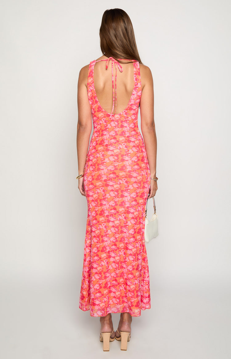 Beck Orange Floral Print Maxi Dress