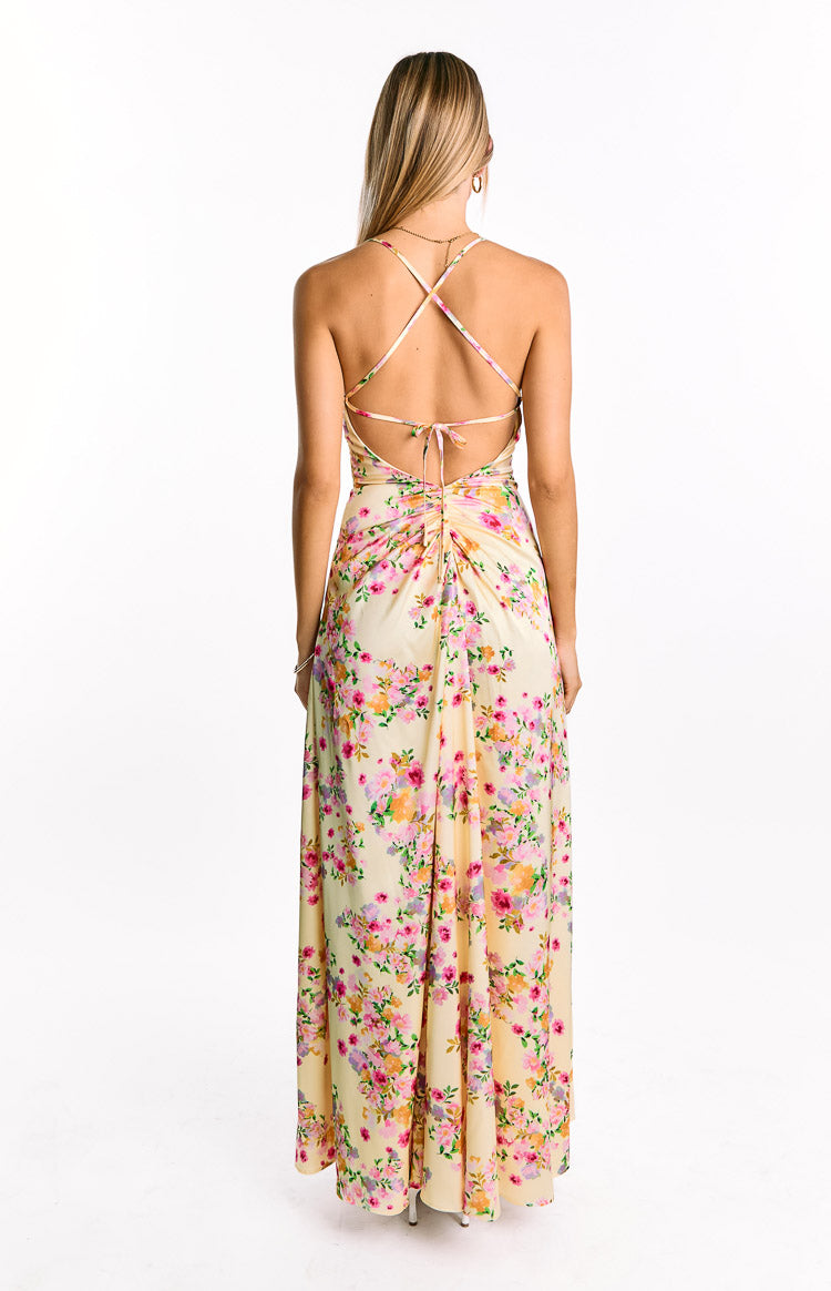 Blaise Yellow Bloom Satin Maxi Dress