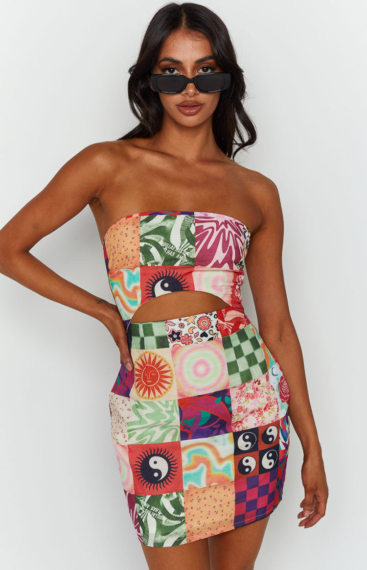 Candace Multi Print Strapless Mini Dress