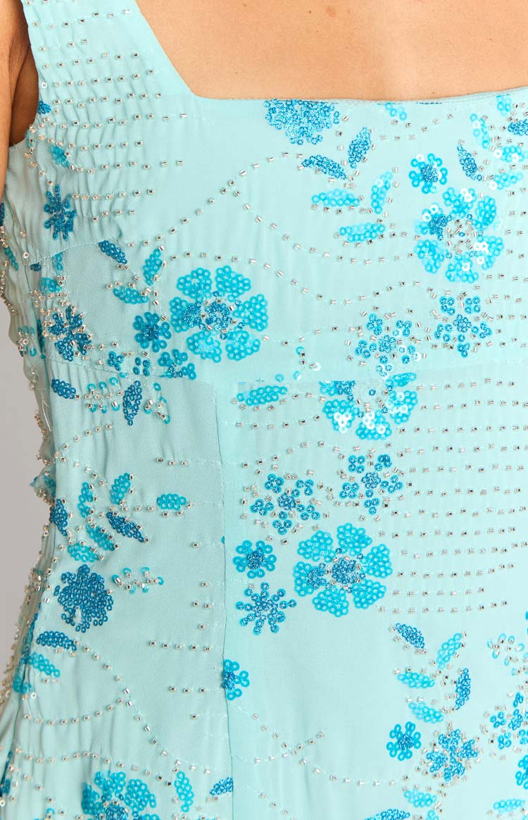 Curren Blue Beaded Mini Dress