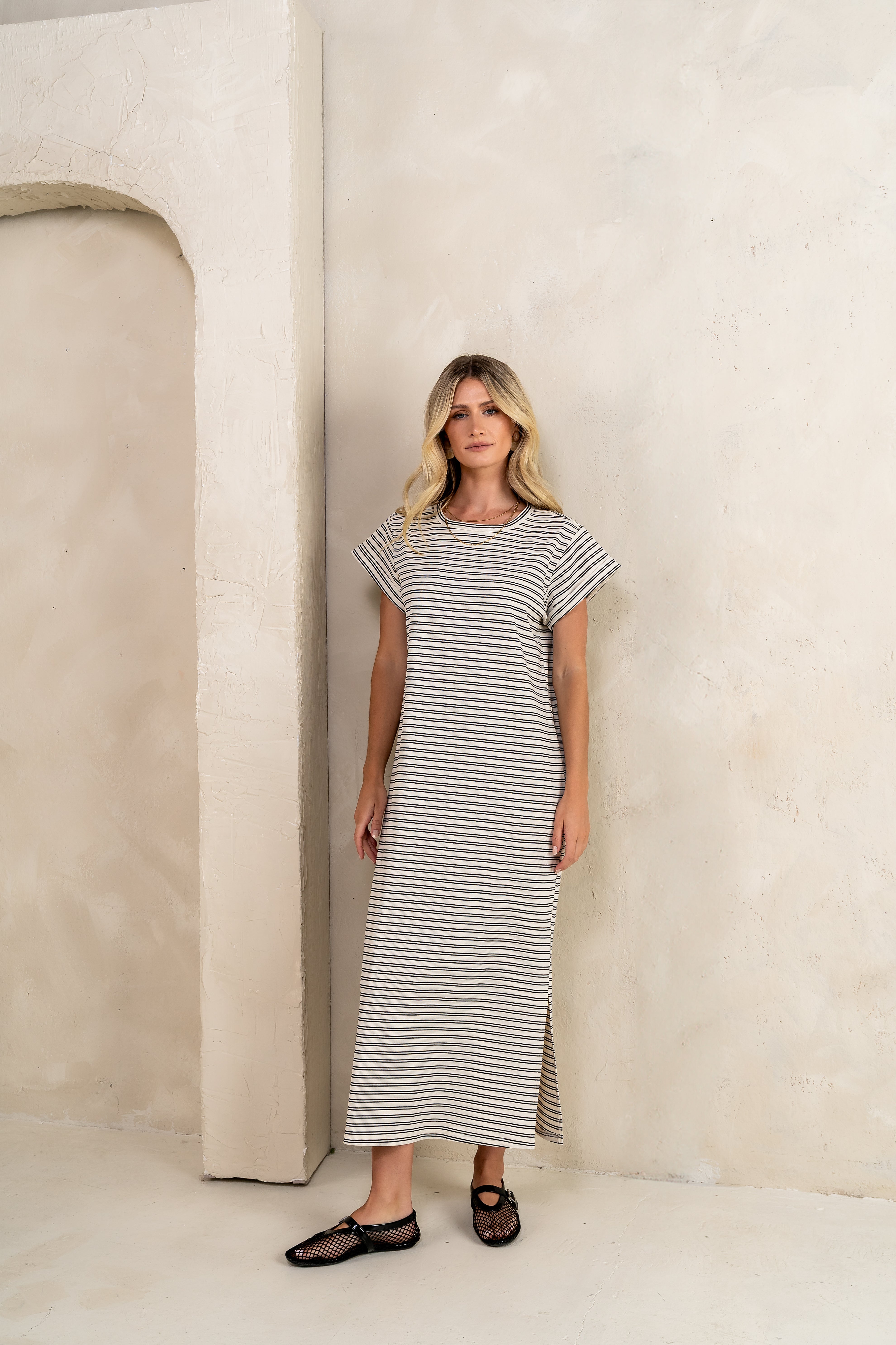 Esme Striped Maxi Dress in Black
