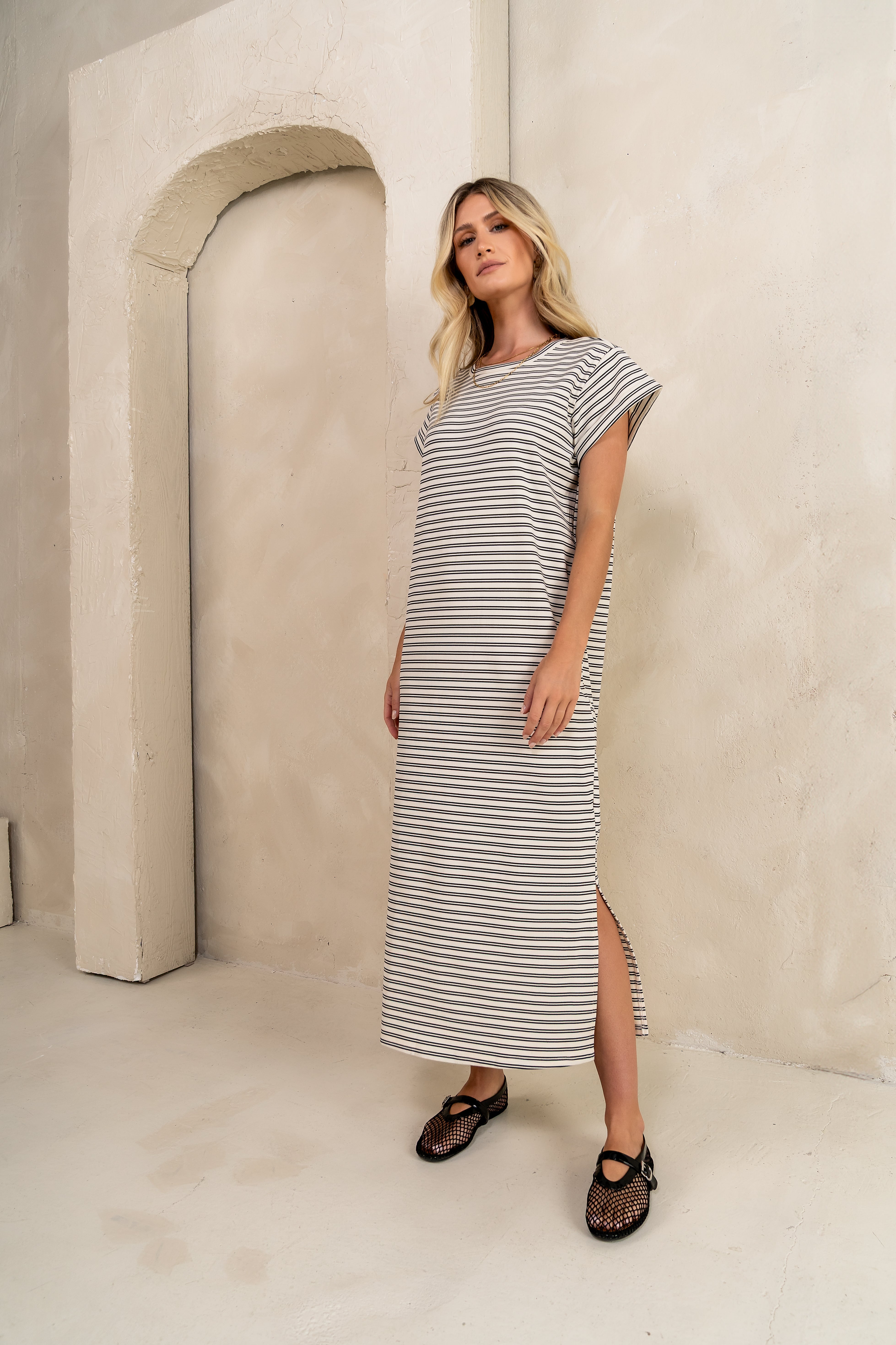 Esme Striped Maxi Dress in Black