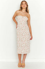 Dion White Floral Strapless Midi Dress