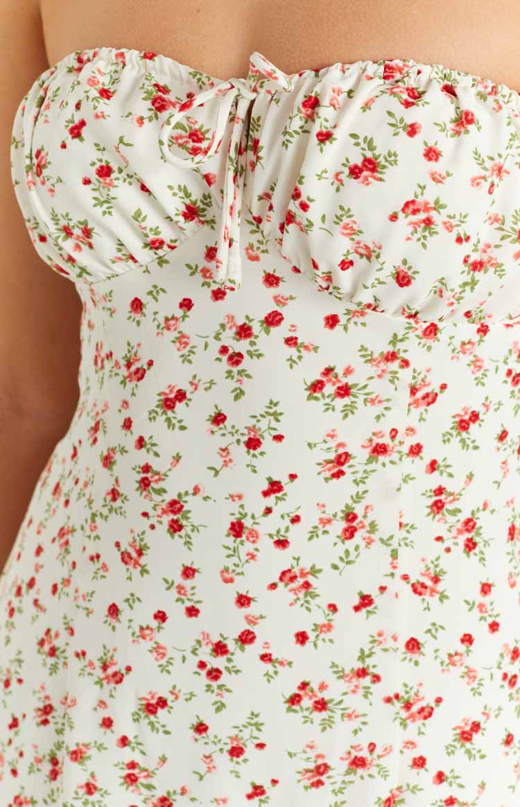 Dion White Floral Strapless Midi Dress