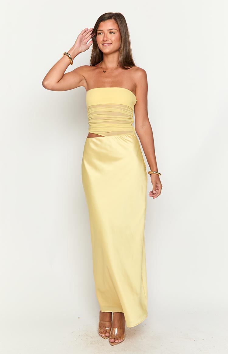Elinor Yellow Satin Maxi Dress