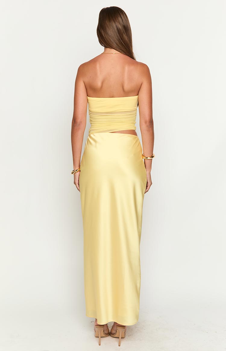 Elinor Yellow Satin Maxi Dress