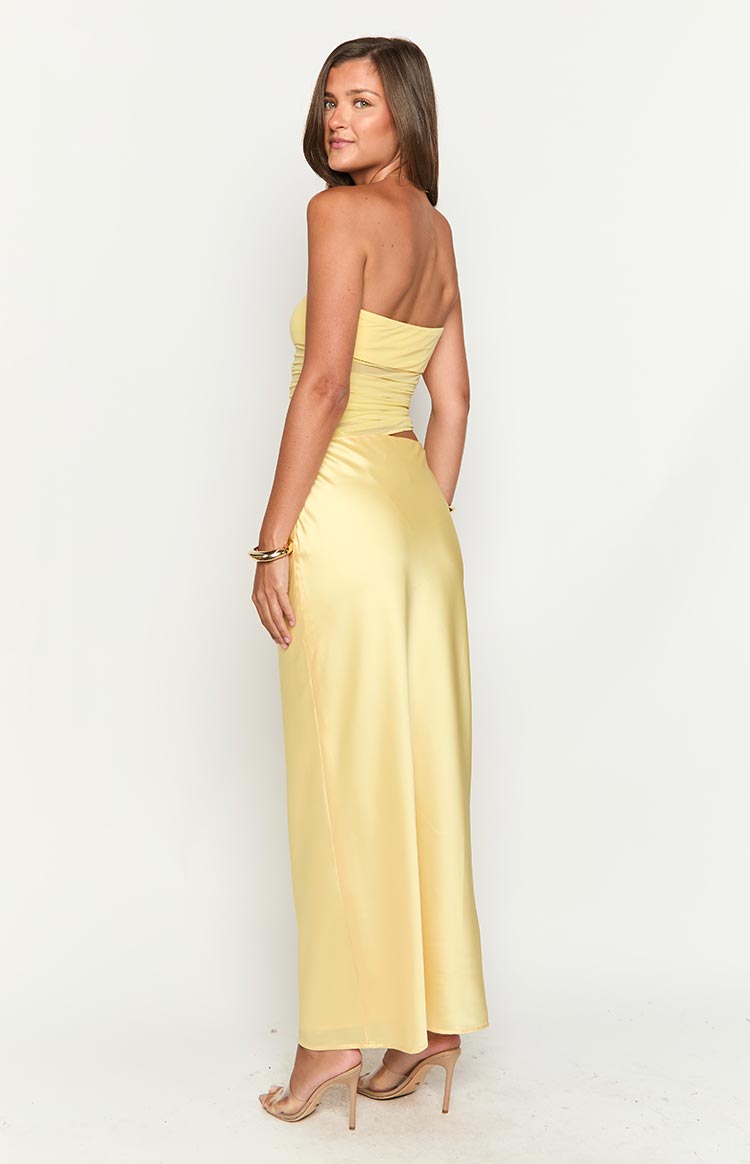 Elinor Yellow Satin Maxi Dress