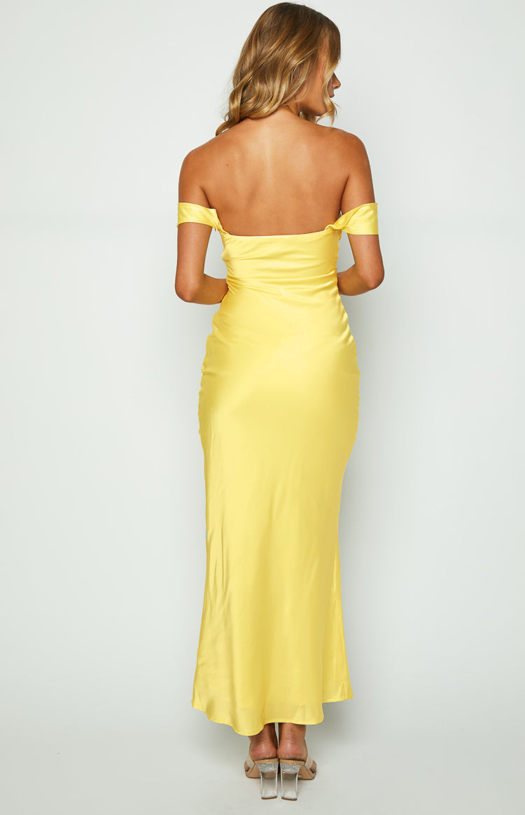 Ella Light Yellow Off Shoulder Formal Maxi Dress
