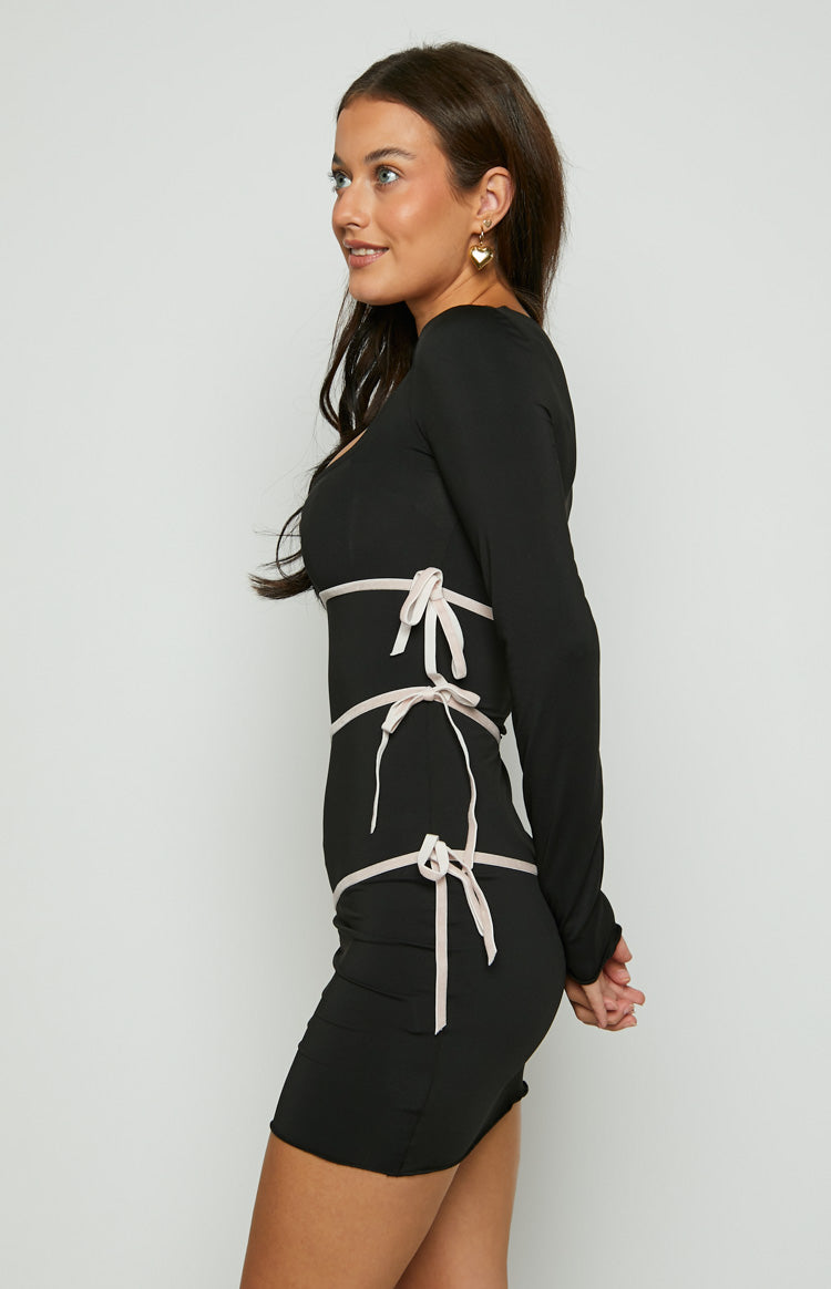 Elliette Black Bow Mini Party Dress