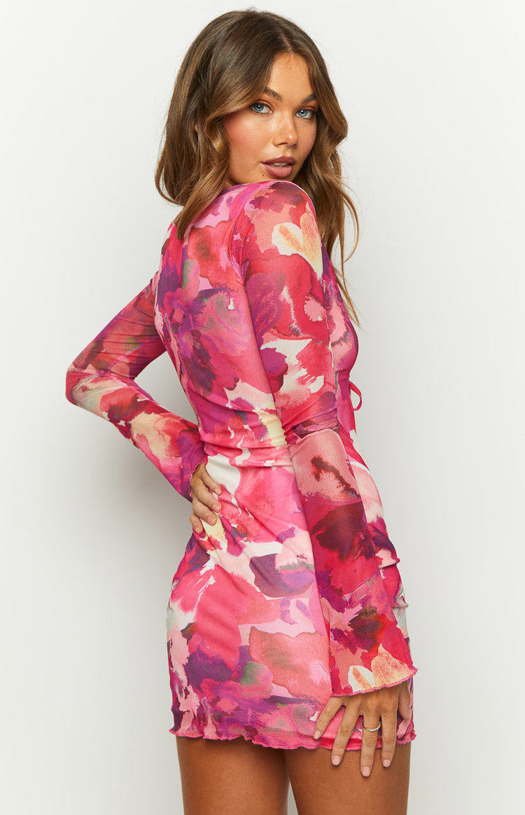 Emalie Pink Long Sleeve  Mini Dress