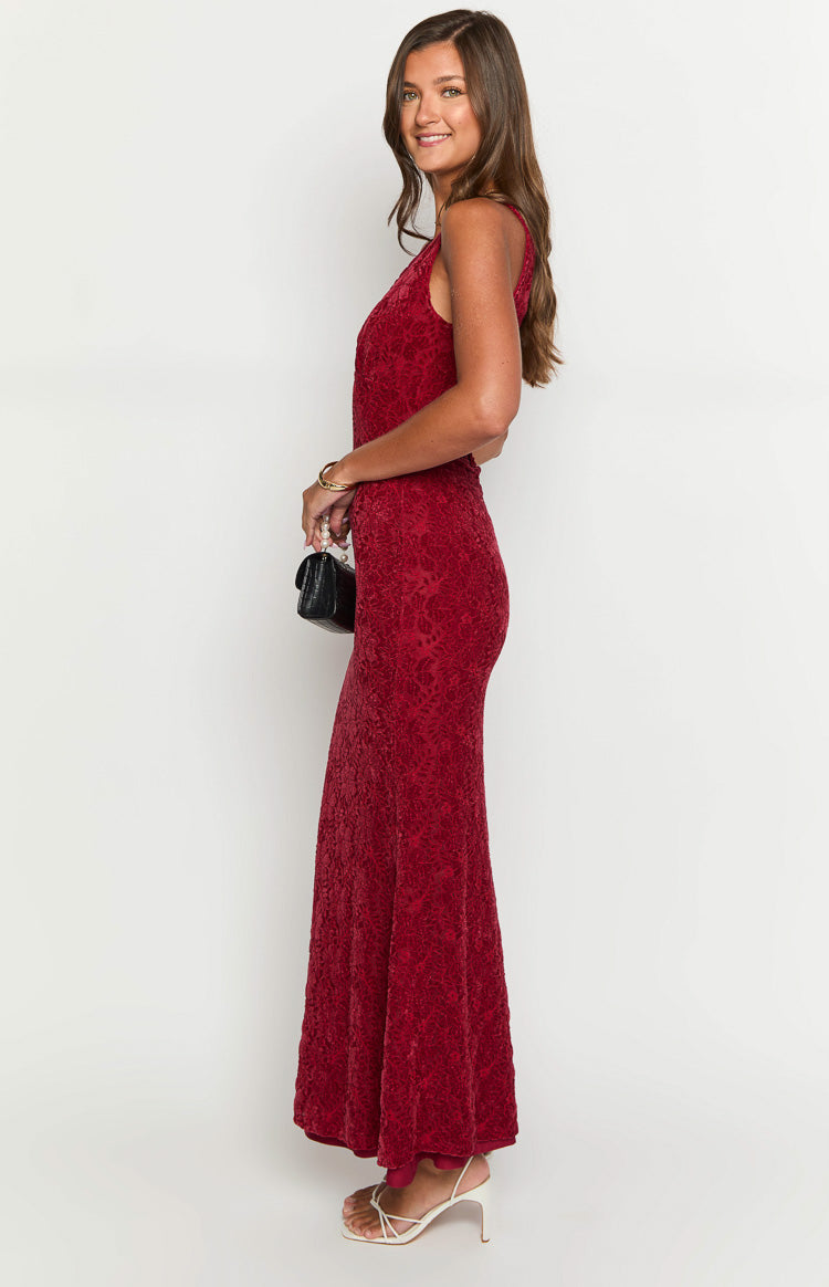 Farida Red Lace Maxi Dress