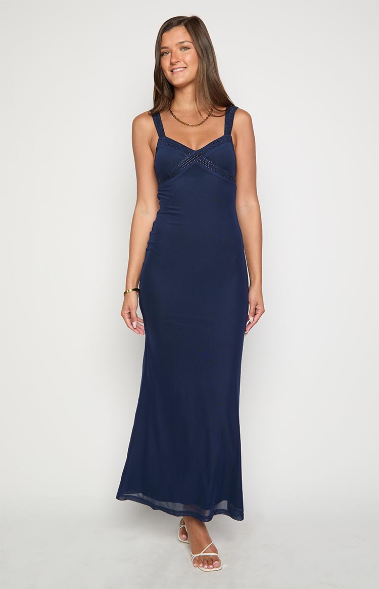 Gabriella Navy Mesh Maxi Dress