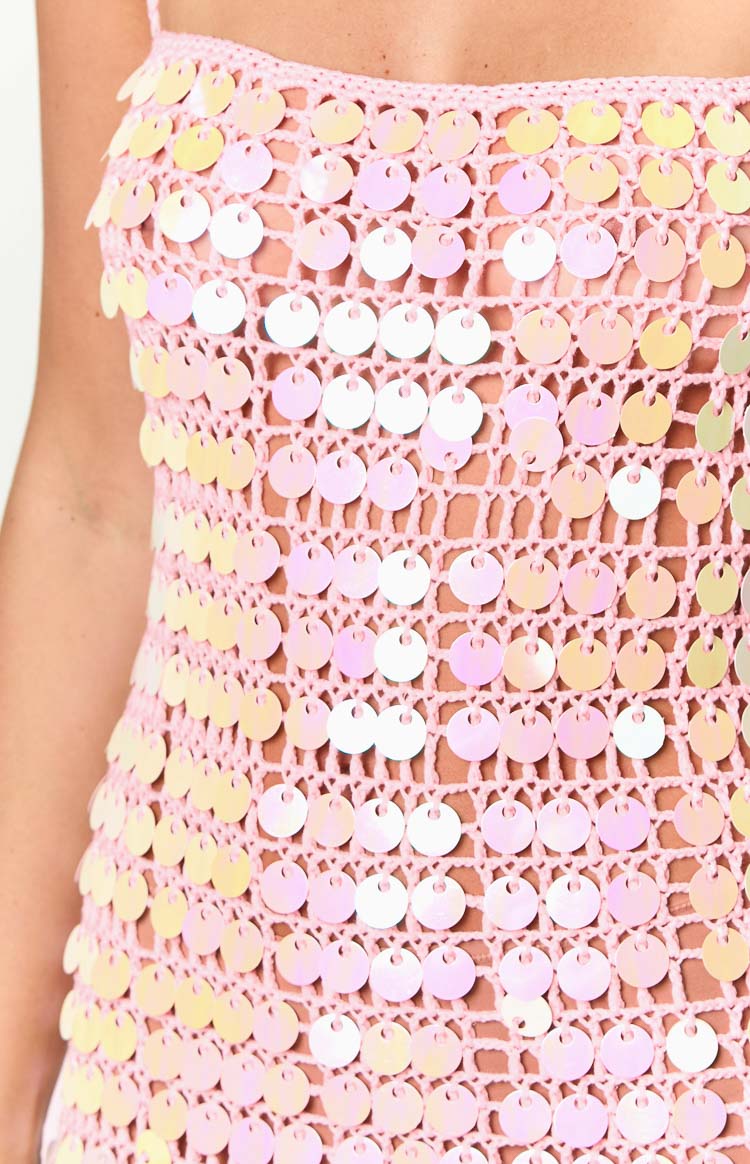 Glance Pink Sequin Strapless Maxi Dress