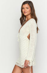 Helio White Crochet Long Sleeve Mini Dress
