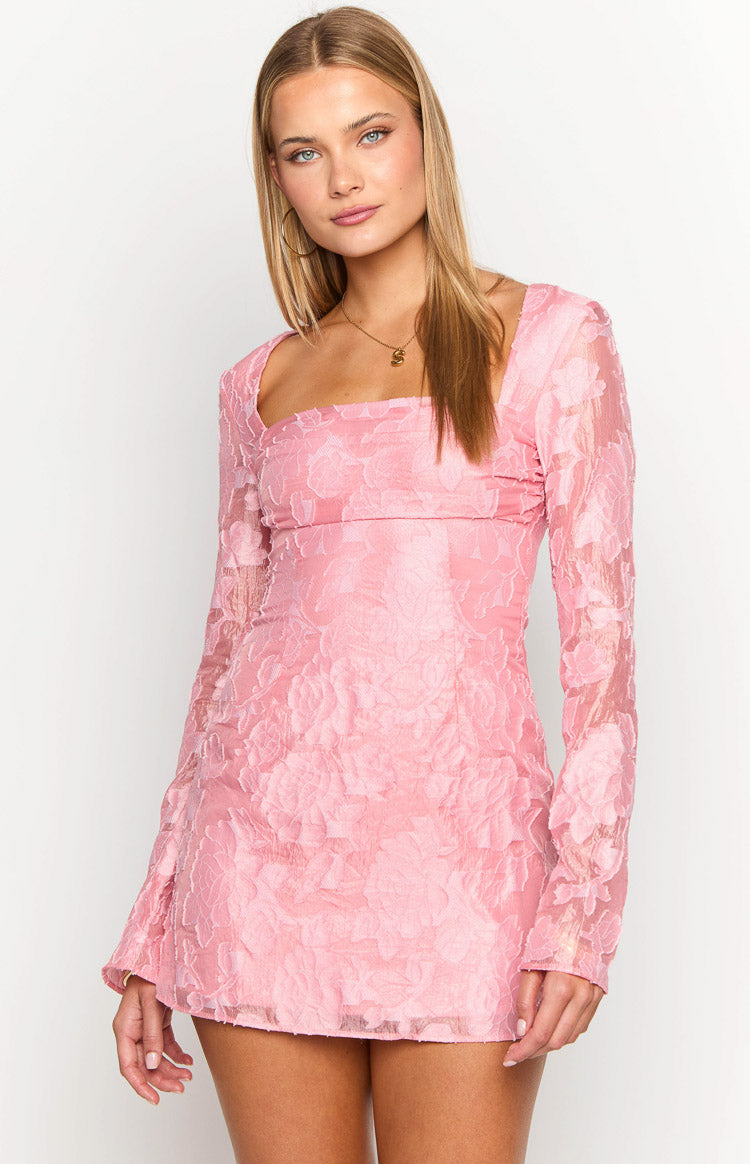 Iggy Pink Floral Long Sleeve Mini Dress