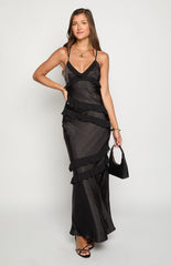 Inara Black Ruffle Maxi Dress