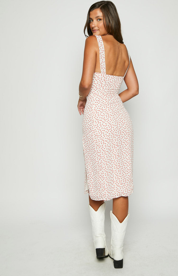 Jessie White Floral Midi Dress