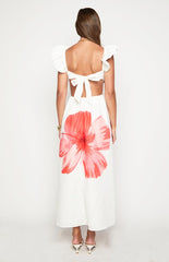 Kaden White Floral Print Maxi Dress