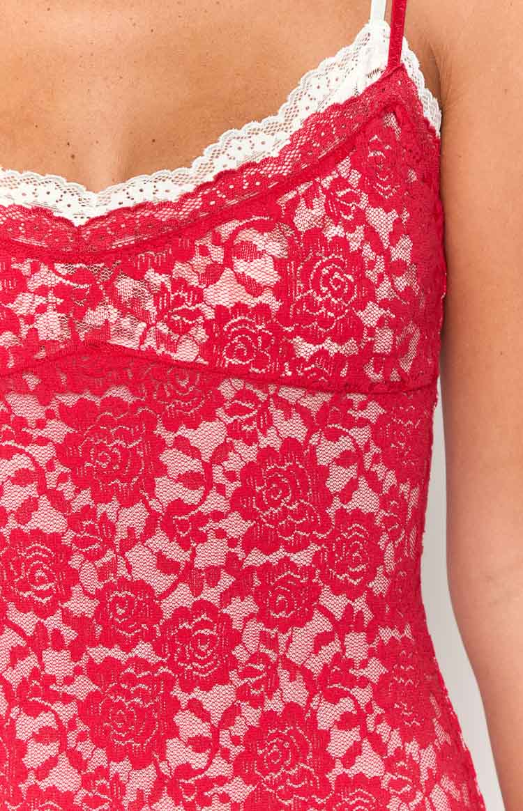 Kata Red Lace Maxi Dress