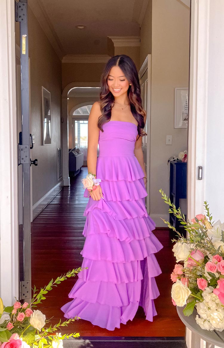 Kim Magenta Strapless Ruffle Maxi Dress