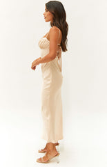 Koralie Champagne Satin Formal Midi Dress
