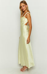 Laria Yellow Satin Formal Maxi Dress