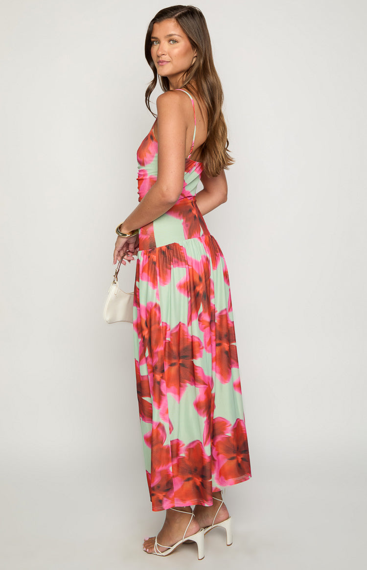 Lilliana Green Floral Print Maxi Dress