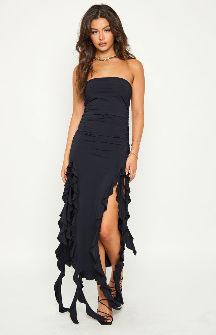Lioness Rendezvous Black Strapless Midi Dress