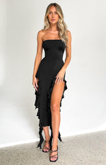 Lioness Rendezvous Black Strapless Midi Dress