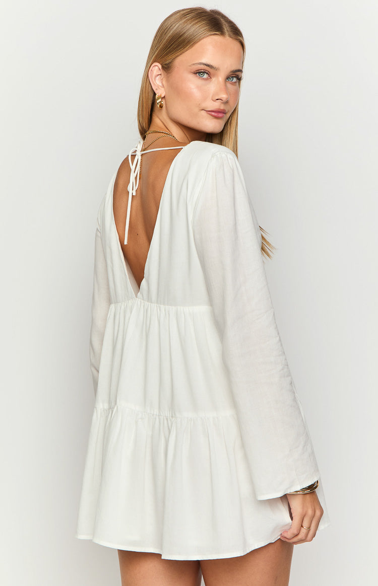 Lucky Heart White Long Sleeve Mini Dress