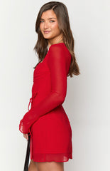 Lucy Red Long Sleeve Mini Dress