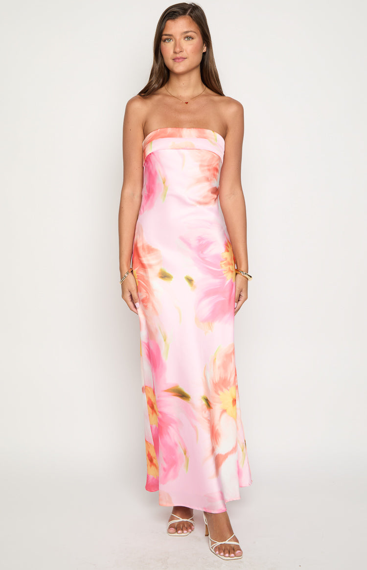 Maiah Pink Floral Print Maxi Dress