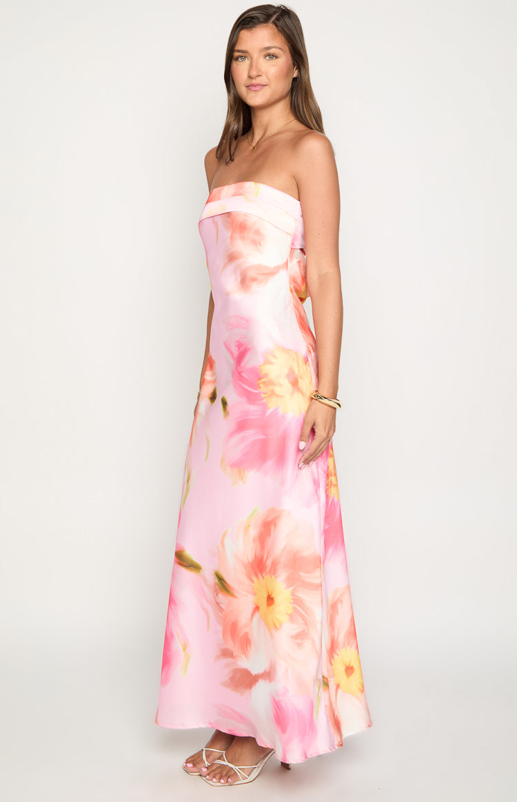 Maiah Pink Floral Print Maxi Dress
