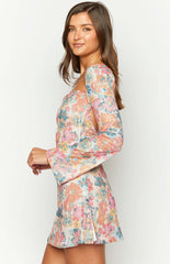 Marienne Pink Sequin Floral Print Mini Dress