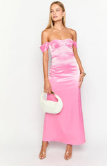 Naveah Pink Off Shoulder Maxi Dress