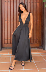 Ophelia Black Satin Maxi Dress