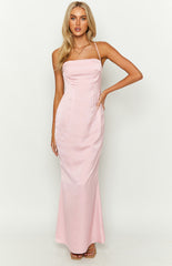 Party Girl Pink Satin Maxi Dress