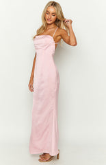 Party Girl Pink Satin Maxi Dress