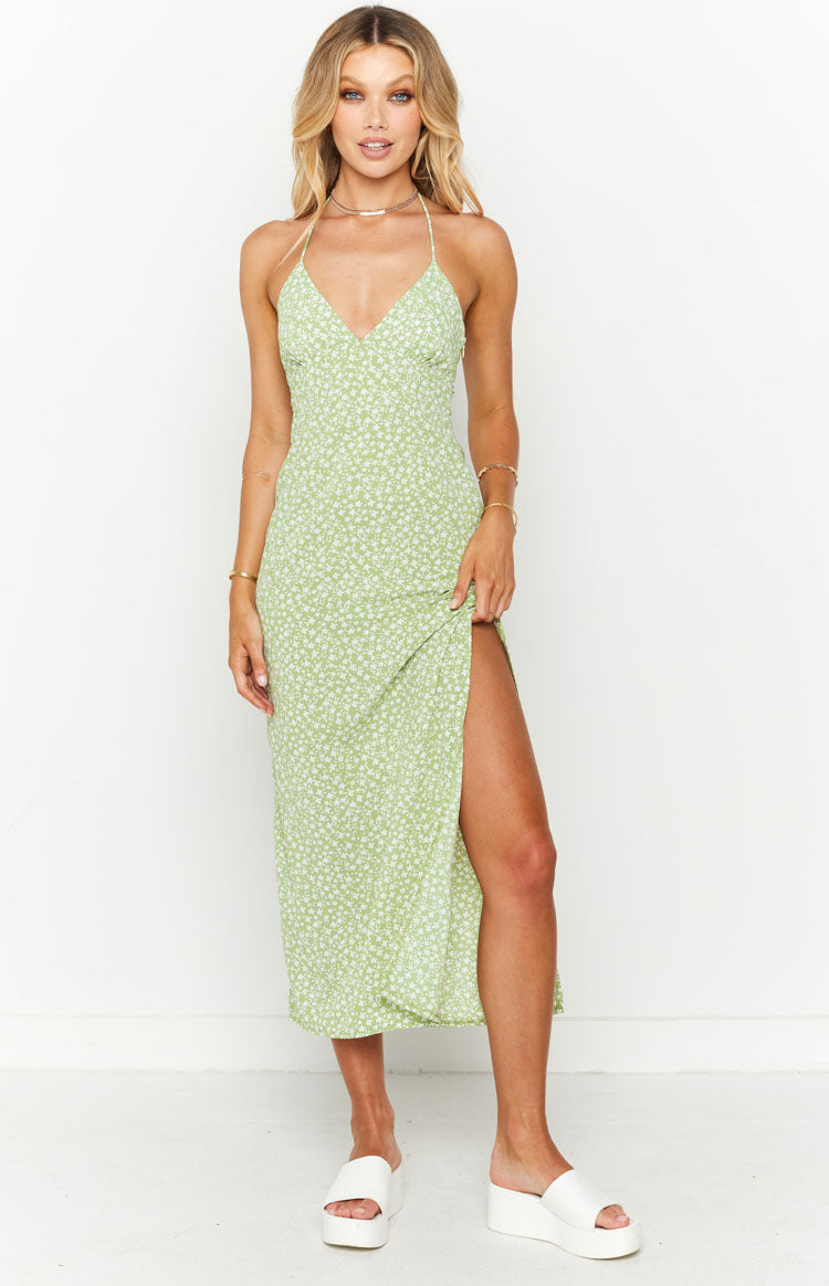 Posy Green Floral Halter Midi Dress