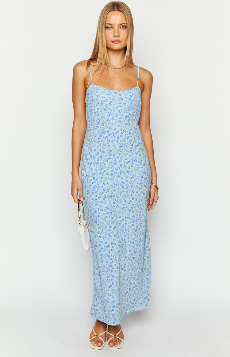 Renesmee Blue Floral Print Maxi Dress