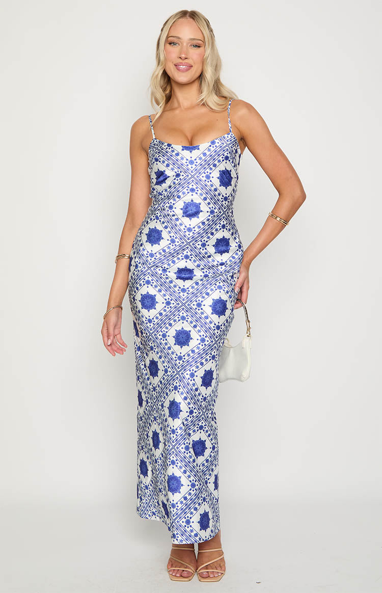 Renesmee Navy Tile Print Maxi Dress