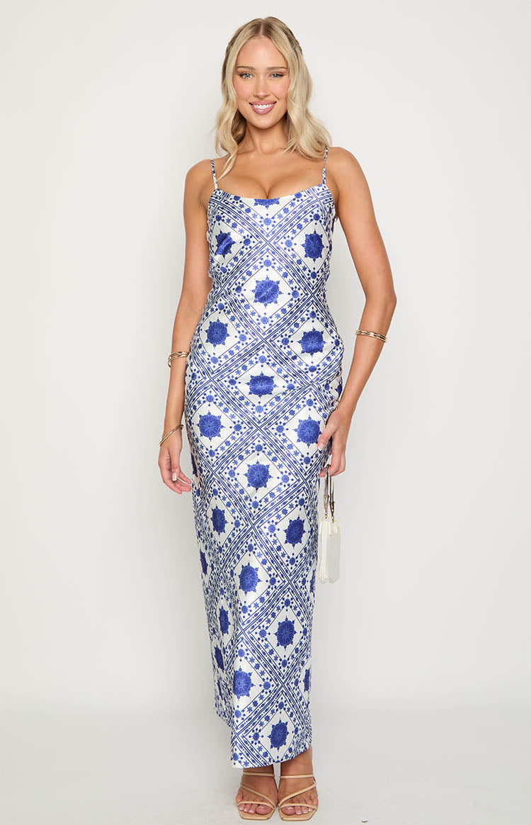 Renesmee Navy Tile Print Maxi Dress