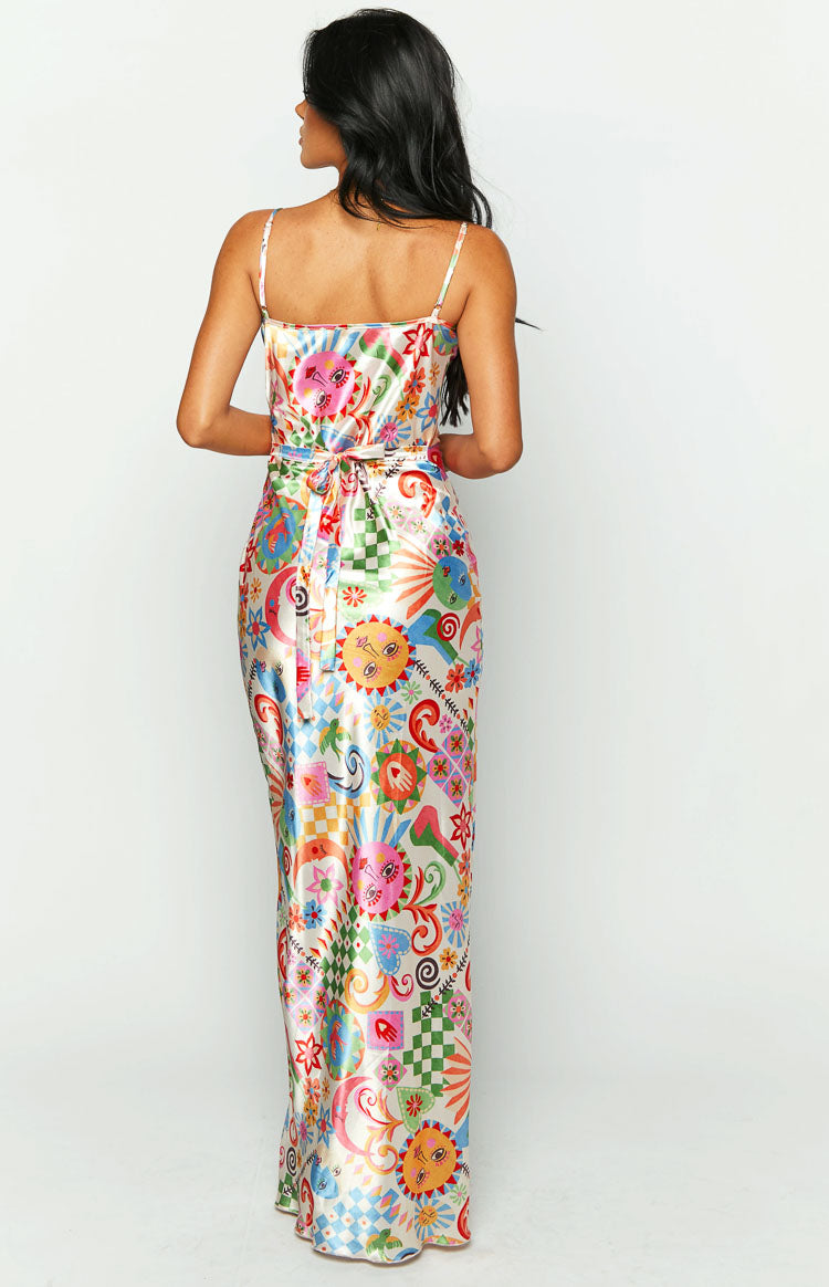 Renesmee Satin Summer Print Maxi Dress