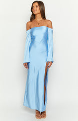 Shae Blue Satin Long Sleeve Maxi Dress