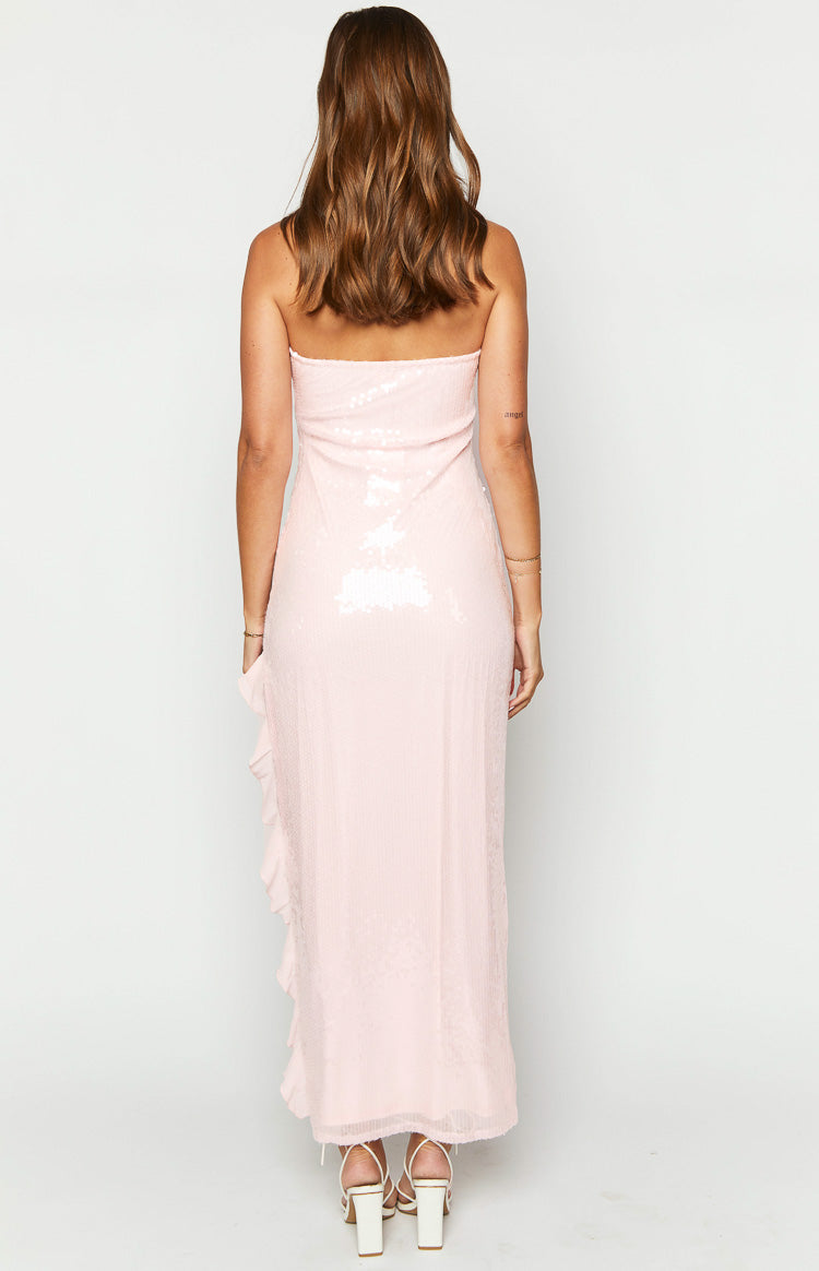 Sunsets Pink Sequin Strapless Formal Maxi Dress