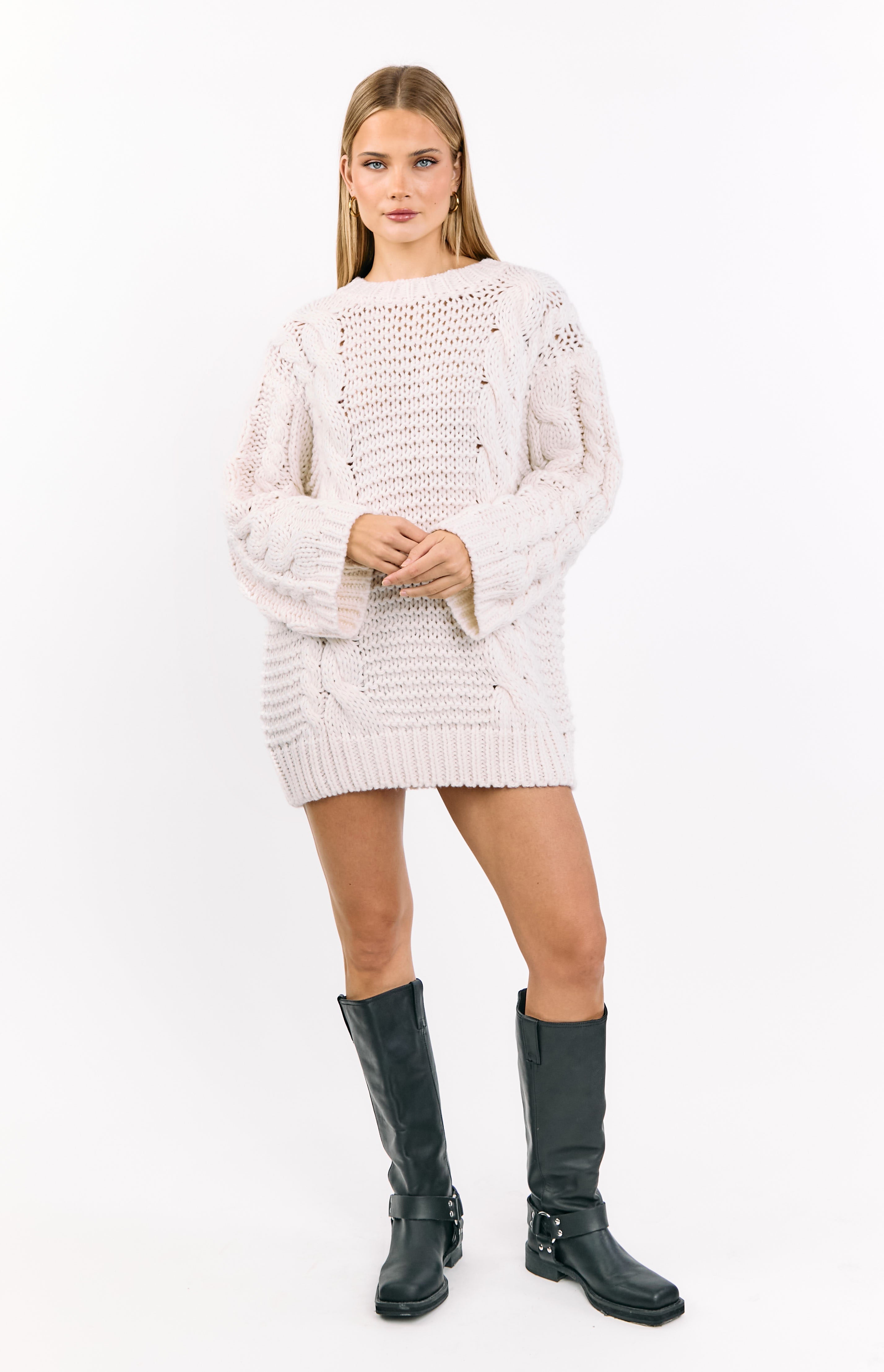 Thursdays Cream Cable Knit Sweater Dress