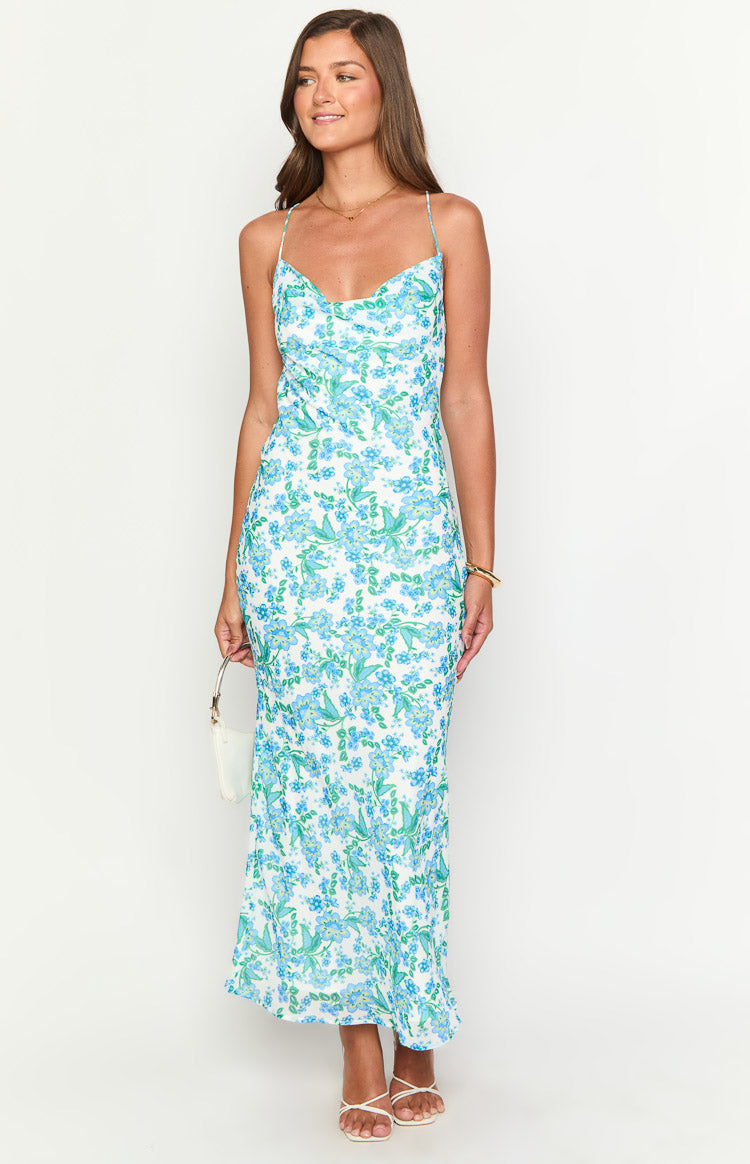 Valentina Blue Floral Maxi Dress