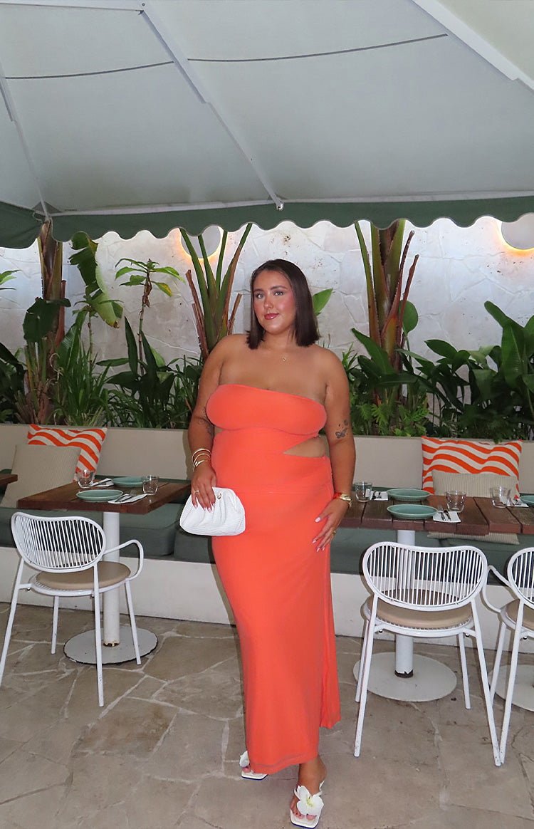 Xela Orange Strapless Maxi Dress