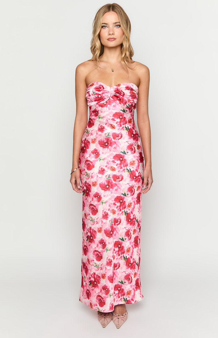 Ashley Pink Floral Formal Maxi Dress