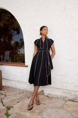 Edith Contrast Midi Dress in Black